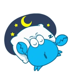 😴 krabbe, cartoon, schläfrig, mond, sterne, tier, figur whatsapp sticker