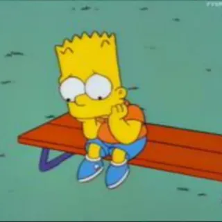 ☹ Bart Simpson The Simpsons Bart Simpson, Cartoon, animiert, traurig, sitzend, Bank, gelb whatsapp sticker