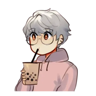 ☕ anime, boy, drinking, bubble tea, cartoon, cute, kawaii telegram sticker
