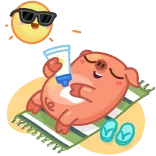 ☀️ 豚, 太陽, ビーチ, 夏, 日焼け止め, リラックス telegram sticker