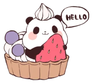 👋 HELLO panda, cupcake, schattig, dessert, hallo telegram sticker