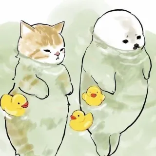 💗 kot, foka, gumowa kaczka, słodkie, zwierzęta, kreskówka, kawaii telegram sticker