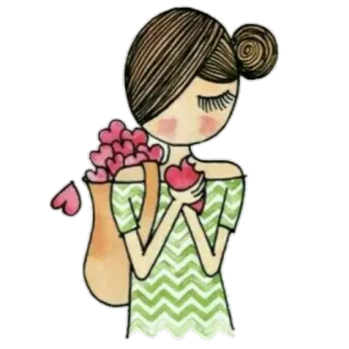 ❣ cartone animato, donna, cuori, amore, illustrazione telegram sticker