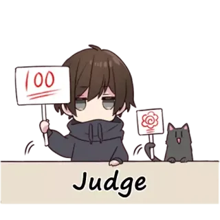 💯 Judge chibi, judge, cat, anime, scoring, evaluation telegram sticker