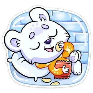 ☺️ белый медведь, мультфильм, закуска, чипсы, милый, животное, иллюстрация telegram sticker