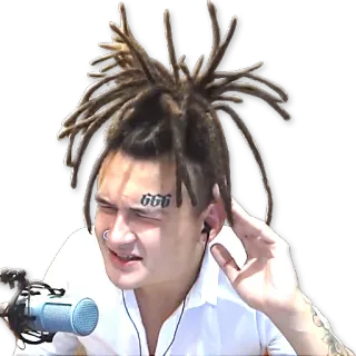👂 666 uomo, dreadlocks, tatuaggio, microfono, cantante telegram sticker