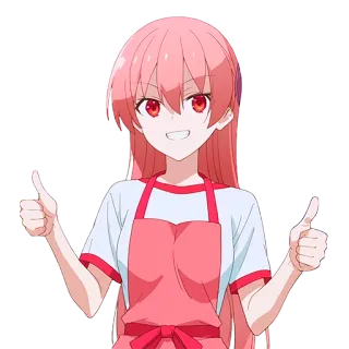 👍 Anime, Cô gái, Giơ ngón tay cái, Dễ thương, Tóc hồng, Tạp dề telegram sticker