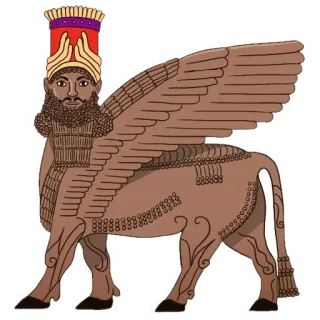 😊 lamassu, winged bull, ancient Mesopotamia, mythological creature, protective deity, art, symbol telegram sticker
