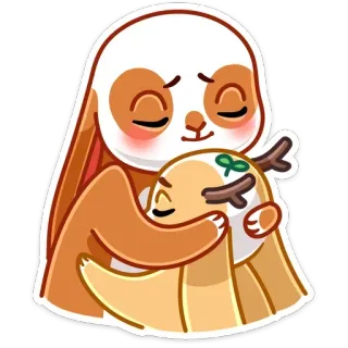 🤗 Faultier, Umarmung, Tier, süß, Cartoon, Zuneigung, Freundschaft telegram sticker