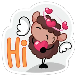 😊 Hi sheep, hearts, cute, greeting, cartoon, wings whatsapp sticker