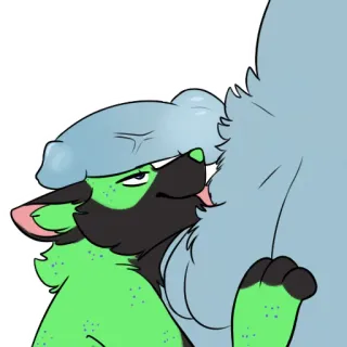 🍆 furry, anthropomorphic, wolf, licking, grooming, affectionate, cute, cartoon telegram sticker