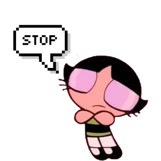✋ Buttercup The Powerpuff Girls STOP Kreskówka, Atomówki, Bójka, Stop, Prośba, Wymagający telegram sticker