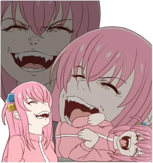 😂 Hitori Gotoh Bocchi the Rock! อนิเมะ, การ์ตูน, ผมสีชมพู, หัวเราะ, Bocchi the Rock! telegram sticker