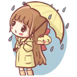☔ 소녀, 우산, 비, 귀여운, 만화, 레인코트, 오리, 카와이 telegram sticker