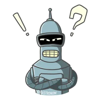 😑 Bender Futurama @GASTRONOM robot, kartun, tanda tanya, tanda seru, acara tv, Futurama, Bender whatsapp sticker