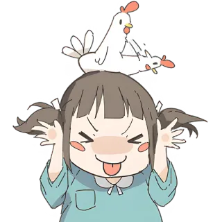 😝 girl, chicken, funny, tongue, cartoon, playful telegram sticker