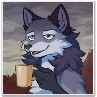 ☕️ หมาป่า, สัตว์, มานุษยรูปนิยม, กาแฟ, แก้ว telegram sticker