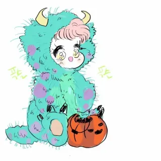 😄 푹신 푹신 귀여운, 괴물, 할로윈, 호박, 만화 telegram sticker