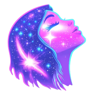 🌌 galaxy, stars, woman, purple, hair, neon telegram sticker