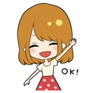 🙋 OK Desenho animado, Fofo, Menina, Acenando, Feliz, OK whatsapp sticker