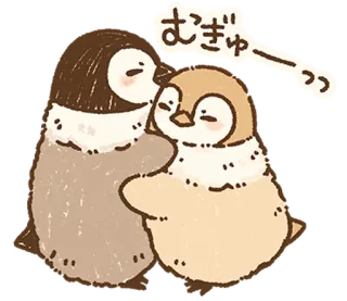 🐧 むぎゅー 鳥, 愛, 可愛い, ペンギン, 動物, 愛情 whatsapp sticker