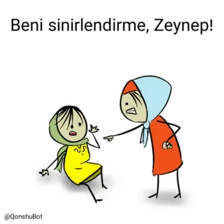 😡 Zeynep Beni sinirlendirme, Zeynep! cartoon, vrouw, boos, frustratie, traditionele kleding, hoofddoek whatsapp sticker
