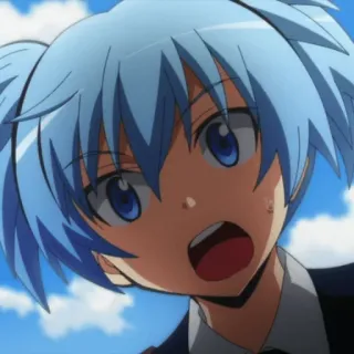 😱 Nagisa Shiota Assassination Classroom anime, boy, school uniform, blue hair, shocked, manga, character telegram sticker