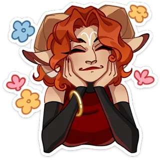 😊 demon, rogi, uśmiechnięty, słodki, kreskówka, postać, kwiaty telegram sticker