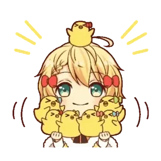 🐥 Chibi, Anime, Carino, Giallo, Kawaii, Cartone animato, Personaggio whatsapp sticker