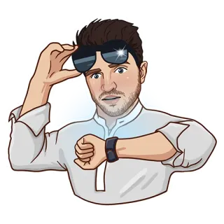 😌 homem, óculos, desenho animado, relógio, olhando, apressar telegram sticker