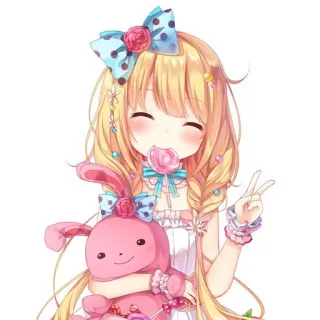 ✌️ anime, fofo, menina, pirulito, coelho, kawaii telegram sticker