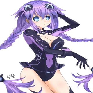 😯 Neptune animé, cheveux violets, tresses, jeu vidéo, Hyperdimension Neptunia, personnage telegram sticker