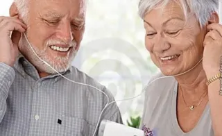 🎧 elderly, senior citizens, headphones, music, couple, happy telegram sticker