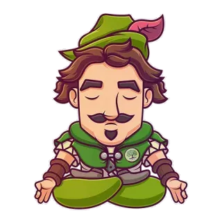 🖖 Robin Hood Robin Hood, arqueiro, fora da lei, desenho animado, verde, chapéu, floresta, herói, medieval telegram sticker