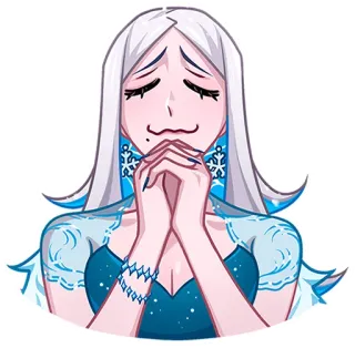 🙏 królowa lodu, smutny, błagalny, kobieta, kreskówka telegram sticker