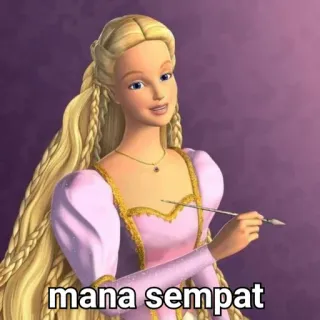😂 Barbie mana sempat kreskówka, blondynka, księżniczka, sukienka, tekst, Mana Sempat whatsapp sticker