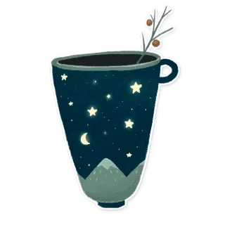 ⭐ Tasse, Sterne, Mond, Nacht, Berge, Winter telegram sticker