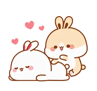 🍑 lapin, lapin, mignon, kawaii, amour, coeurs, dessin animé, animal telegram sticker