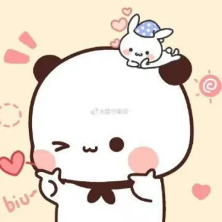 🤍 biu~ 만화, 팬더, 토끼, 귀여운, 하트, 카와이 telegram sticker