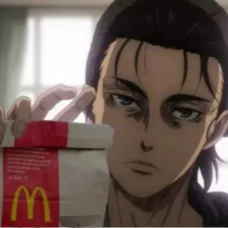 🤚 Eren Yeager Attack on Titan Anime, Manga, Eren Jaeger, Ataque a los Titanes, McDonald's, Comida telegram sticker