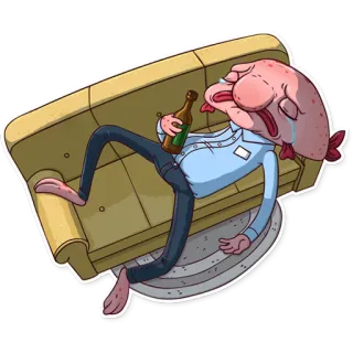 🛋 poisson, pleurer, boire, canapé, triste, bière, dessin animé telegram sticker