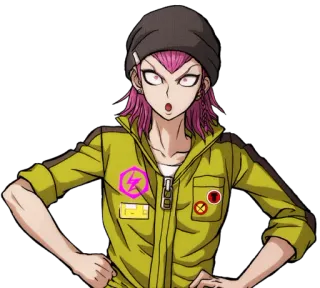 😮 Kazuichi Soda Danganronpa anime, dibujos animados, personaje, Kazuichi Soda, Danganronpa, pelo rosa telegram sticker