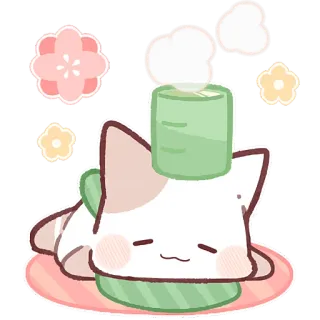 ☺️ cat, kawaii, cute, mochi, dessert, green tea, sweet telegram sticker