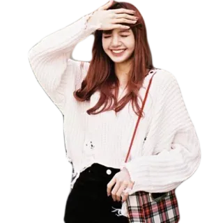 🤣 Lisa wanita, tersenyum, sweter, orang, kpop, penyanyi, lisa, blackpink telegram sticker