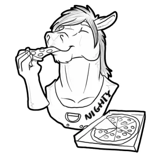 🍗 NIGHTY caballo, pizza, comiendo, dibujos animados, bosquejo, antropomórfico telegram sticker
