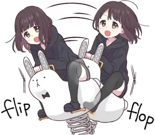 🤪 flip flop 动漫, 可爱, 兔子, 摇摇乐, 女孩 whatsapp sticker