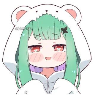 😏 @HAWKS Anime, Cartoni animati, Kawaii, Carino, Capelli color menta, Cappuccio orso whatsapp sticker