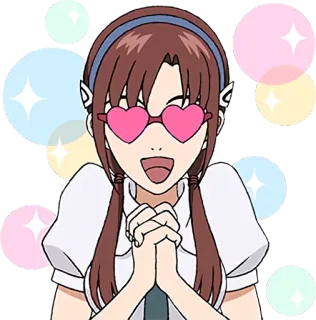 😍 Anime, Fille, Lunettes Coeur, Mignon, Souriant telegram sticker