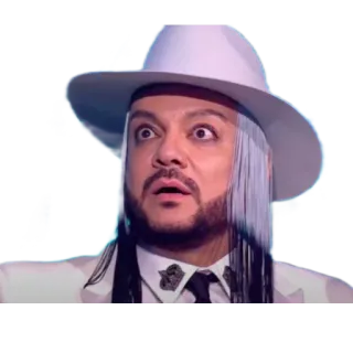 😯 geschockt, weißer Anzug, Hut, Mann, Person, Ausdruck whatsapp sticker