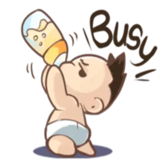 🤤 Busy bebé, leche, ocupado, lindo, dibujos animados whatsapp sticker